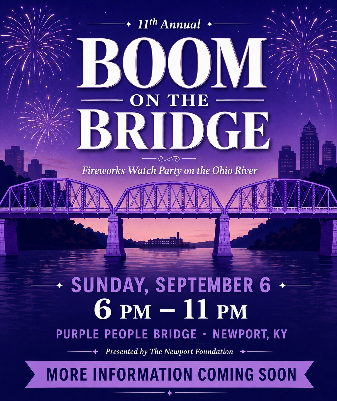 11th Annual Boom on the Bridge fireworks watch party on Sunday, September 6, 2026